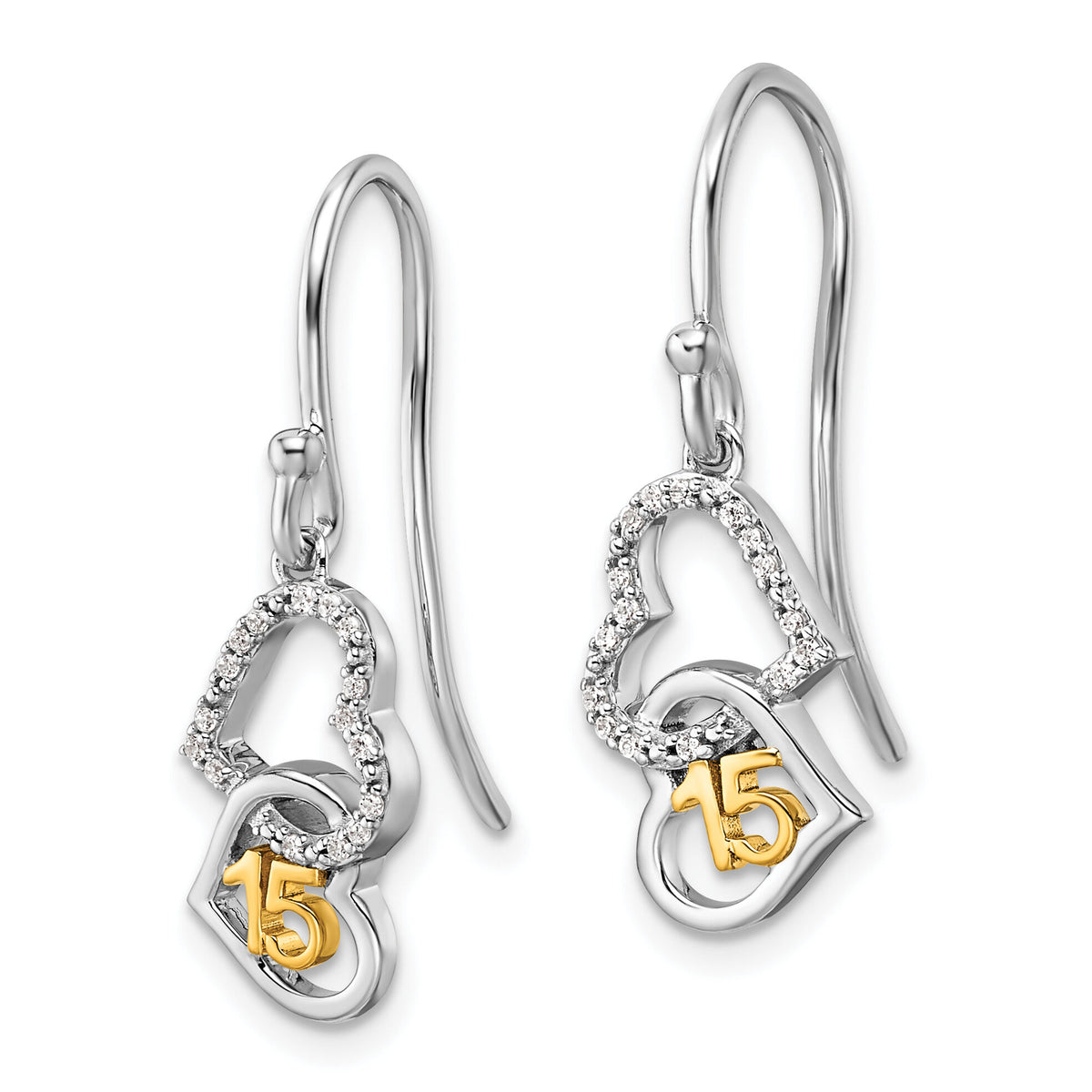 14K Two-tone Polished Diamond Quinceanera Double Heart Dangle Earrings-EM10198-010-WYAA