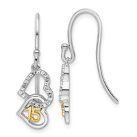 14K Two-tone Polished Diamond Quinceanera Double Heart Dangle Earrings-EM10198-010-WYAA