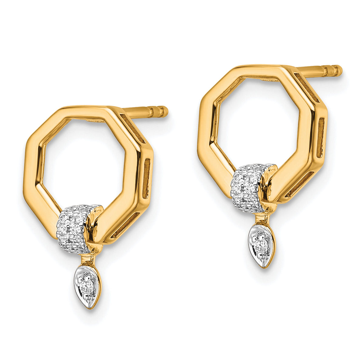 14K Polished Diamond Octagon Drop Post Earrings-EM10202-010-YAA