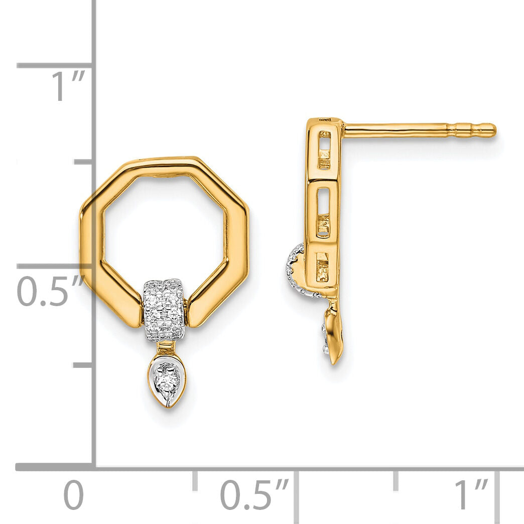 14K Polished Diamond Octagon Drop Post Earrings-EM10202-010-YAA