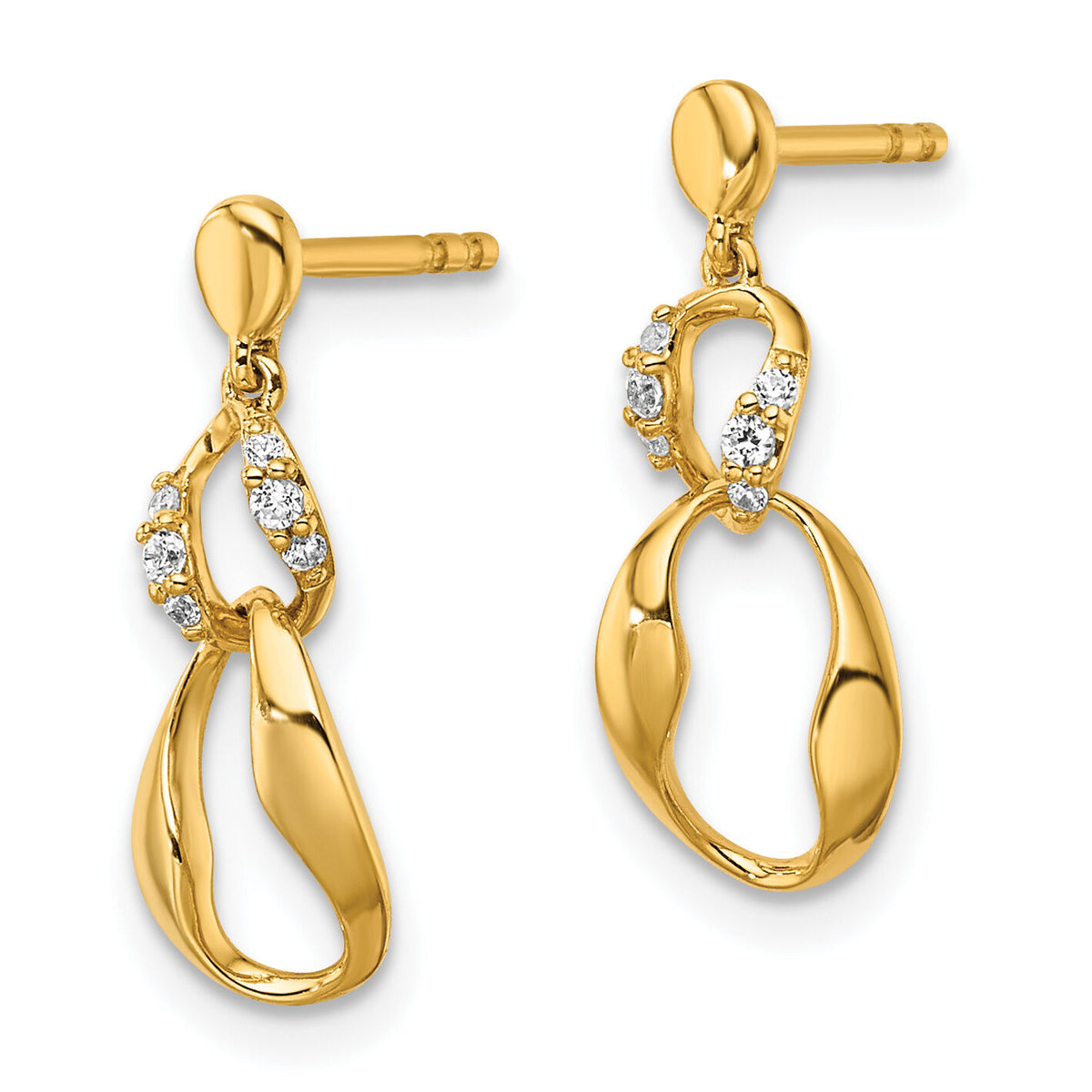 14K Polished Diamond Wavy Oval Dangle Post Earrings-EM10206-007-YAA