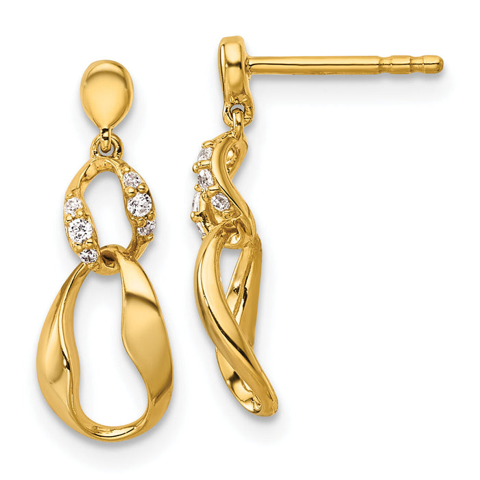 14K Polished Diamond Wavy Oval Dangle Post Earrings-EM10206-007-YAA