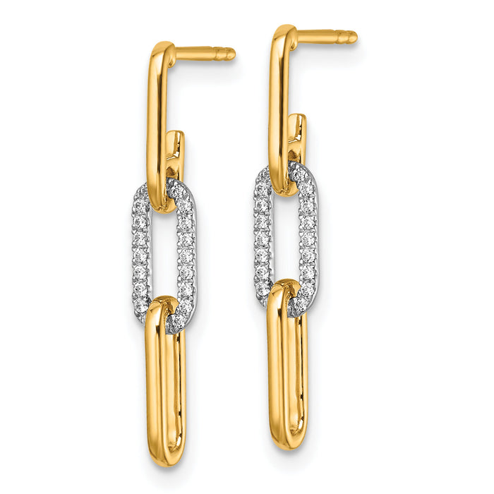 14K Two-tone Gold Diamond Paperclip Link Dangle Post Earrings-EM10270-018-YWAA