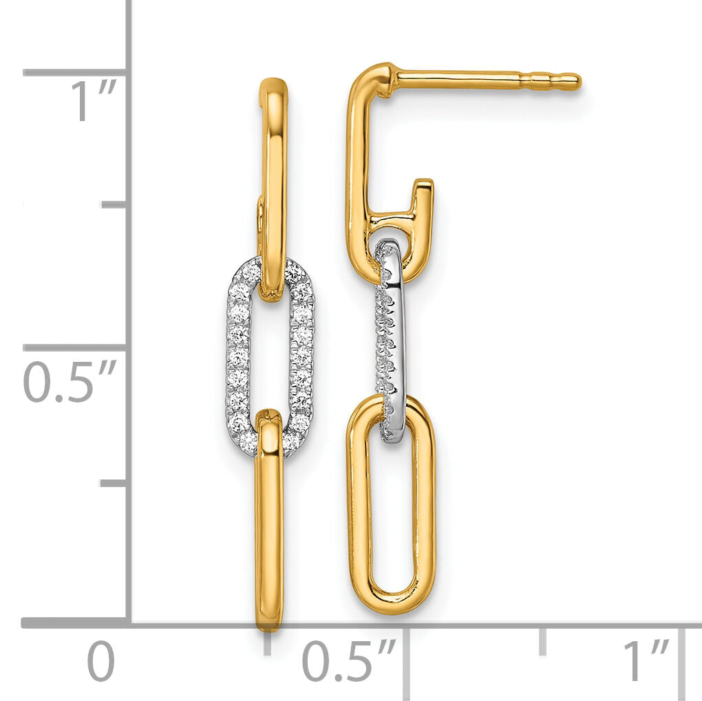 14K Two-tone Gold Diamond Paperclip Link Dangle Post Earrings-EM10270-018-YWAA