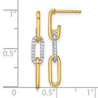 14K Two-tone Gold Diamond Paperclip Link Dangle Post Earrings-EM10270-018-YWAA