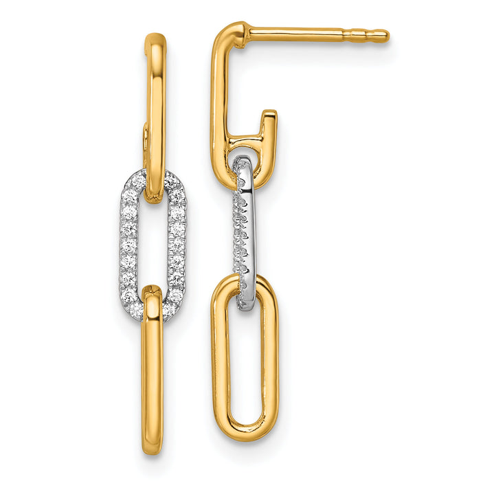 14K Two-tone Gold Diamond Paperclip Link Dangle Post Earrings-EM10270-018-YWAA
