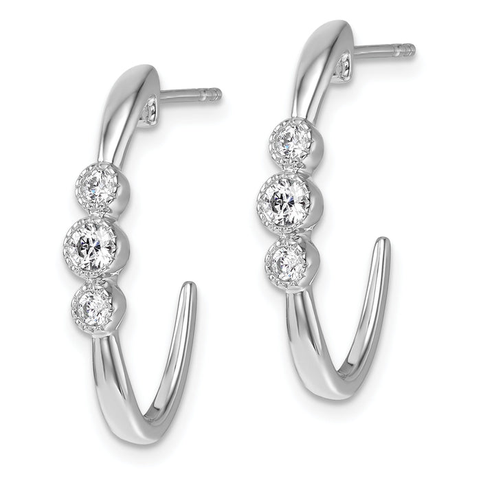 14K White Gold Polished Diamond Fashion J-Hoop Post Earrings-EM10799-040-WAA