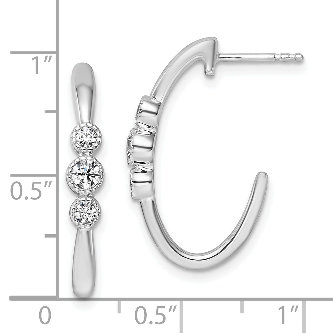 14K White Gold Polished Diamond Fashion J-Hoop Post Earrings-EM10799-040-WAA