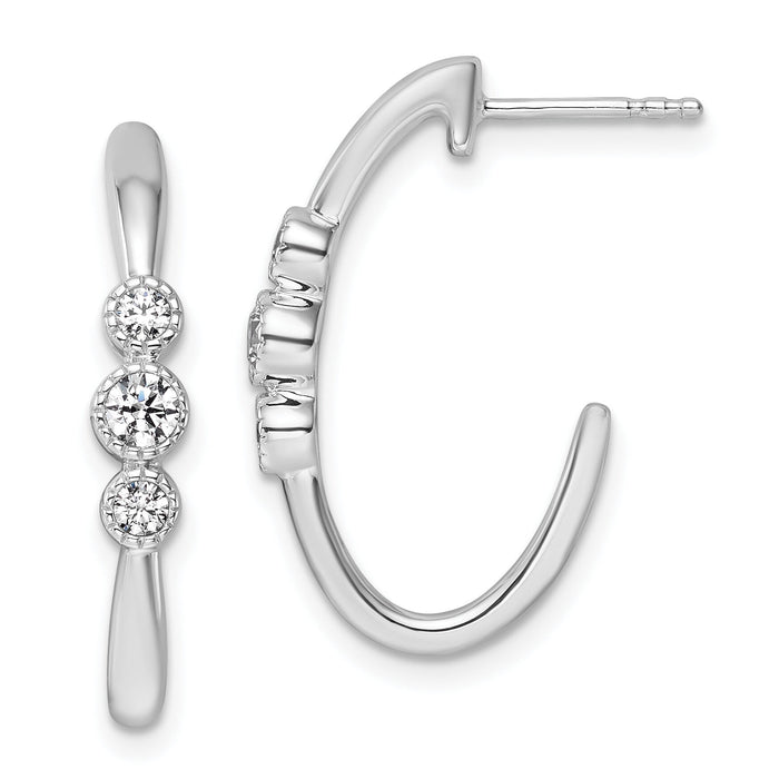 14K White Gold Polished Diamond Fashion J-Hoop Post Earrings-EM10799-040-WAA