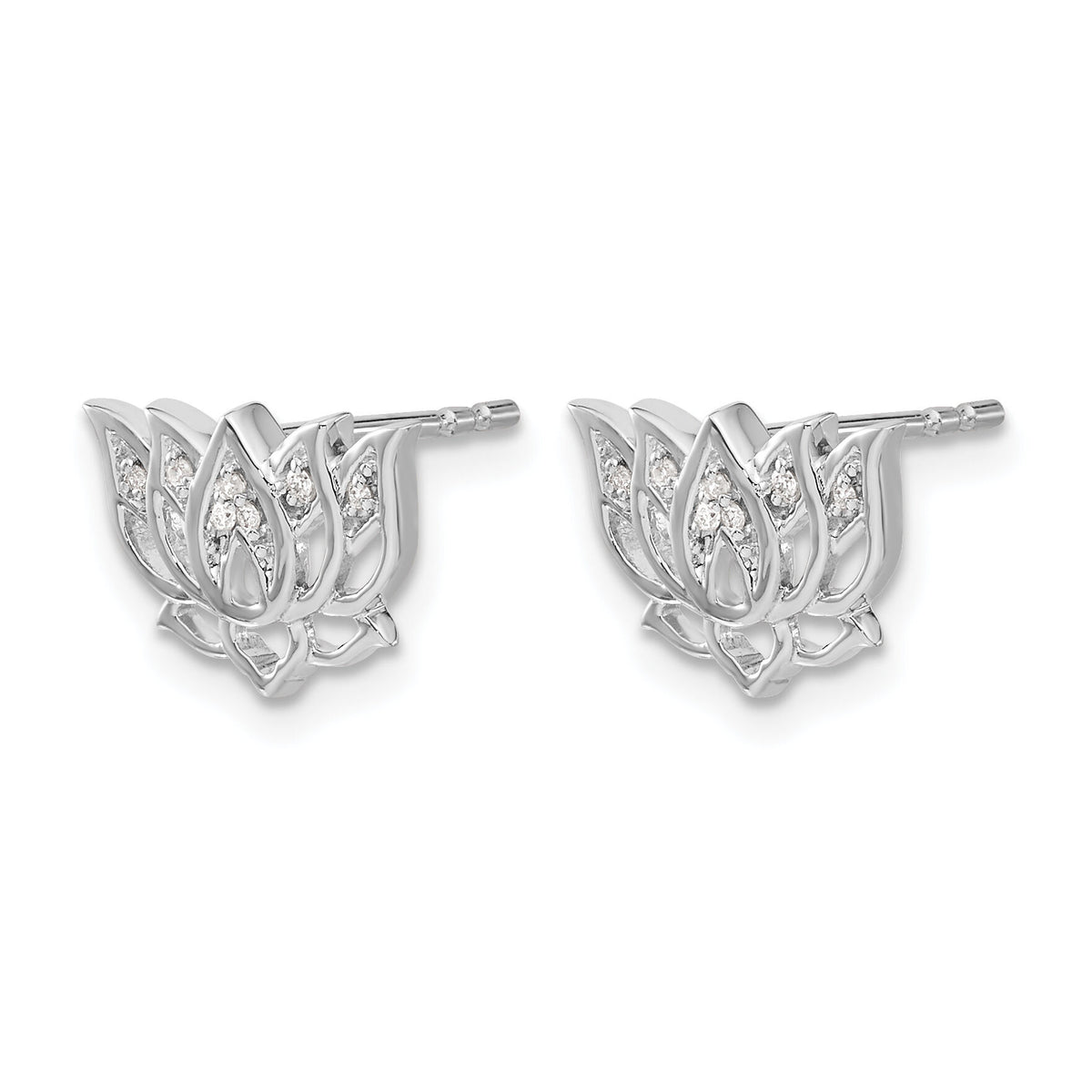 14k White Gold Diamond Lotus Flower Earrings-EM3810-005-WA