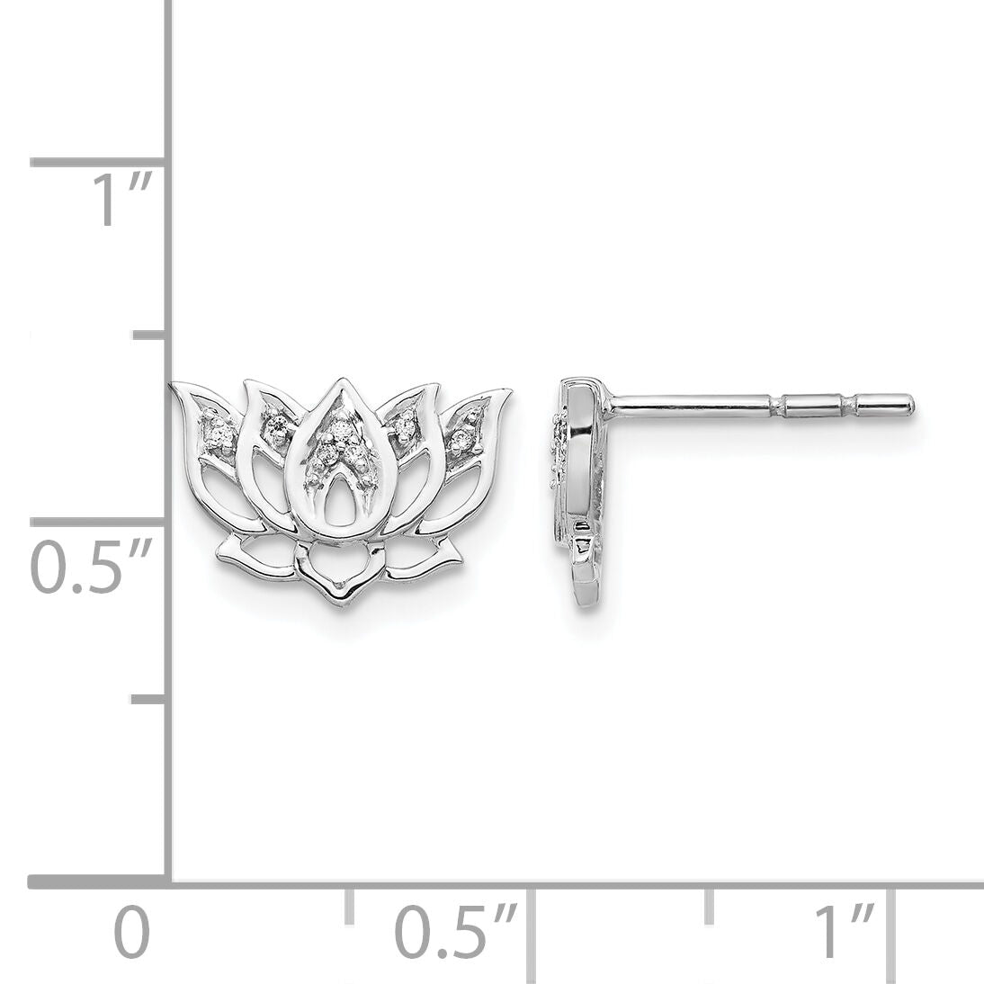 14k White Gold Diamond Lotus Flower Earrings-EM3810-005-WA