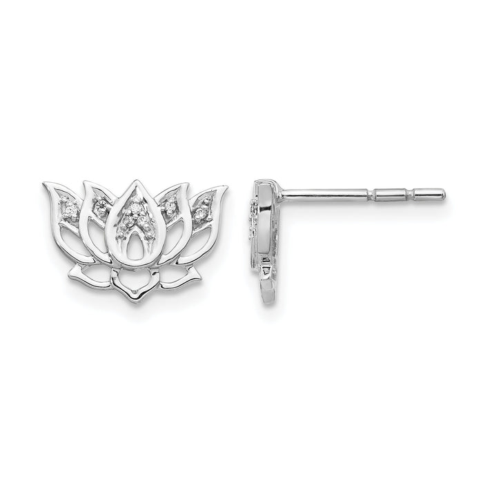 14k White Gold Diamond Lotus Flower Earrings-EM3810-005-WA