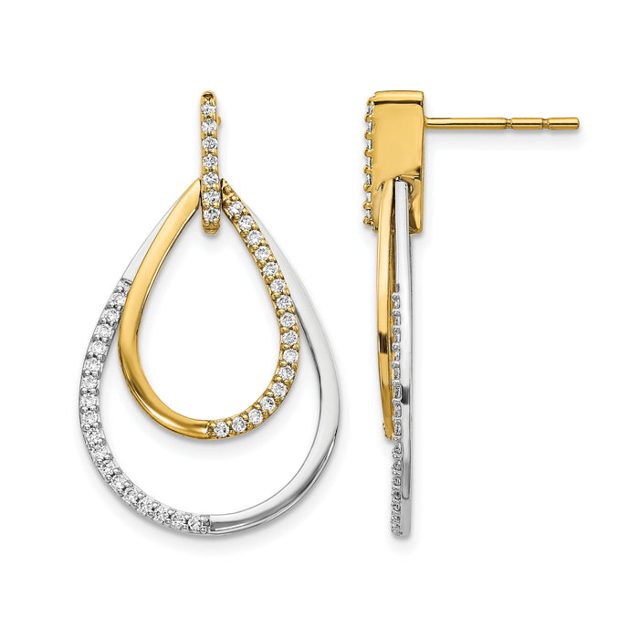 14k Two-tone Diamond Teardrop Earrings-EM3824-050-YWA