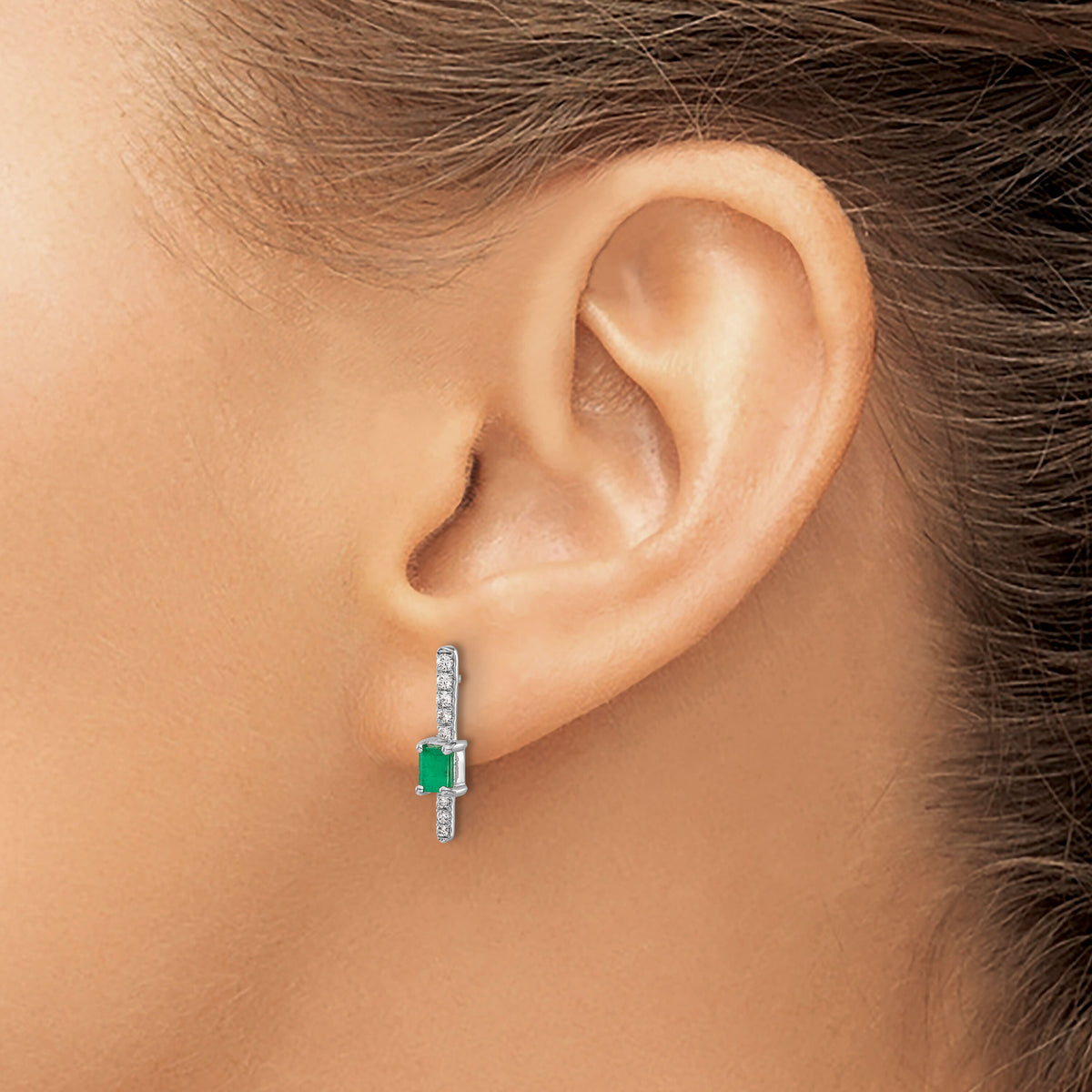 14k White Gold Diamond and Emerald Fancy Earrings-EM3874-EM-014-WA