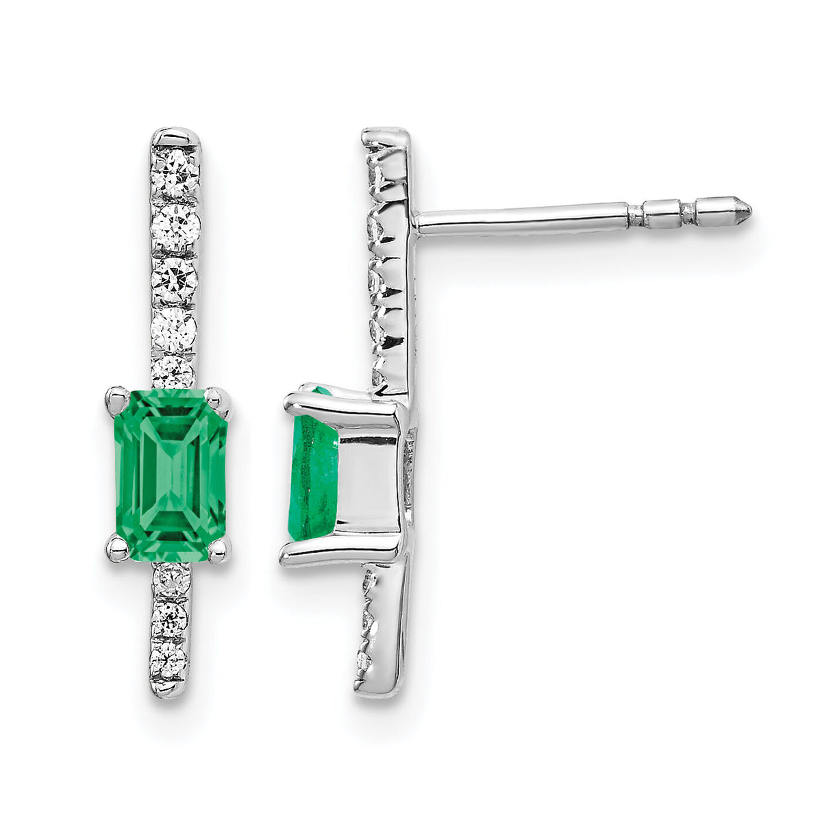 14k White Gold Diamond and Emerald Fancy Earrings-EM3874-EM-014-WA
