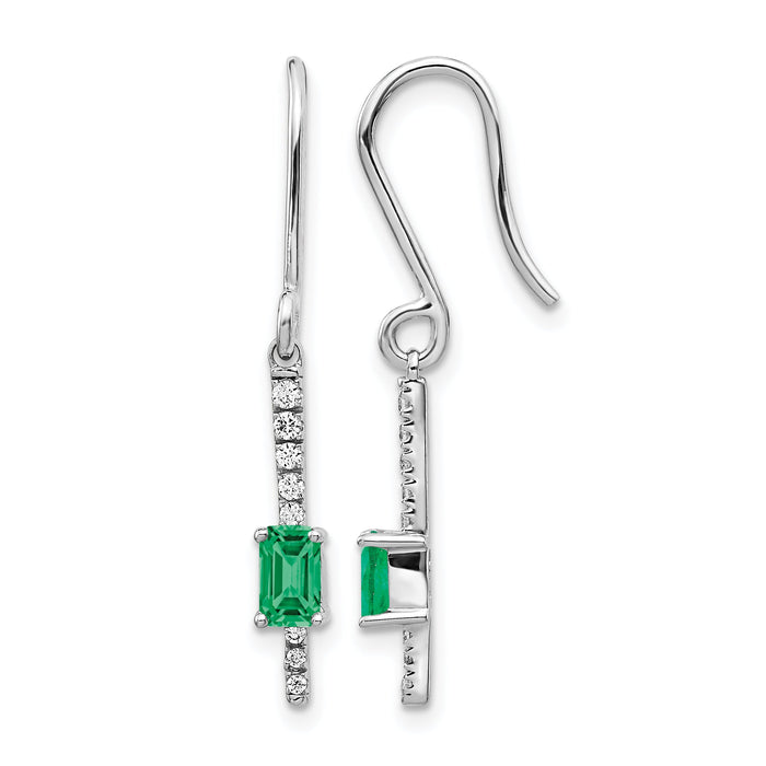 14k White Gold Diamond and Emerald Fancy Earrings-EM3875-EM-014-WA