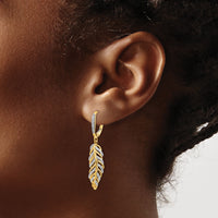 14k Diamond Fancy Feather Leverback Earrings-EM3911-035-YA