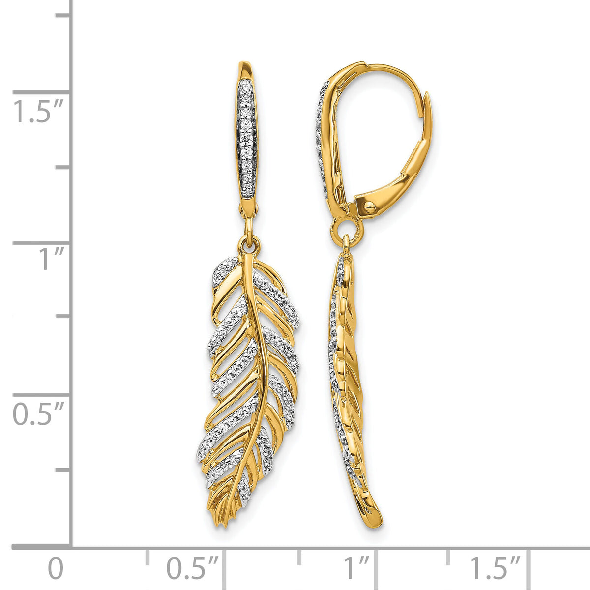 14k Diamond Fancy Feather Leverback Earrings-EM3911-035-YA