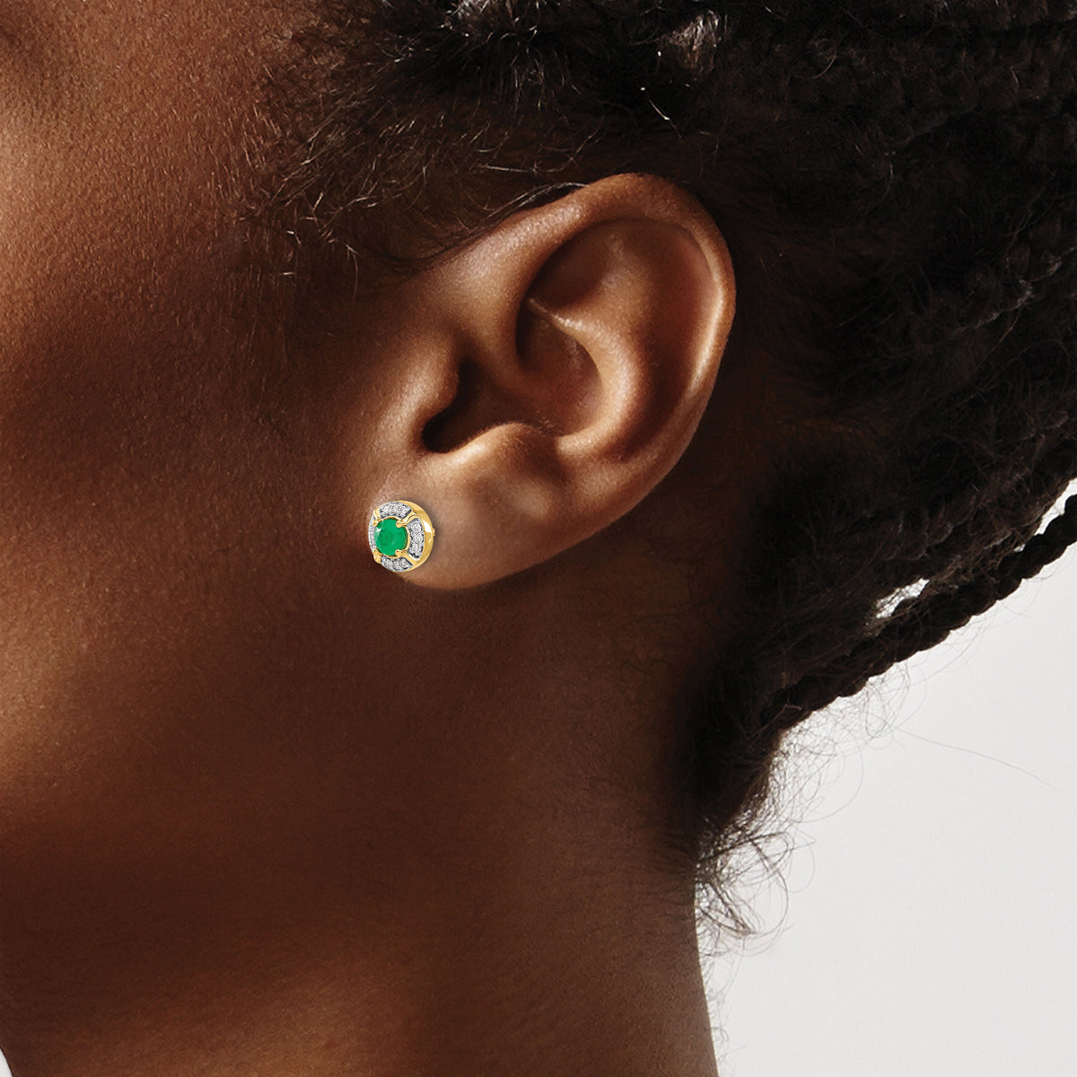 14k Diamond and Emerald Fancy Halo Earrings-EM3922-EM-012-YA