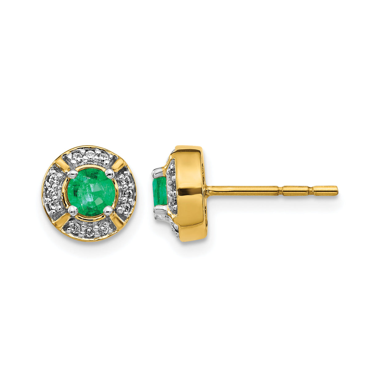 14k Diamond and Emerald Fancy Halo Earrings-EM3922-EM-012-YA