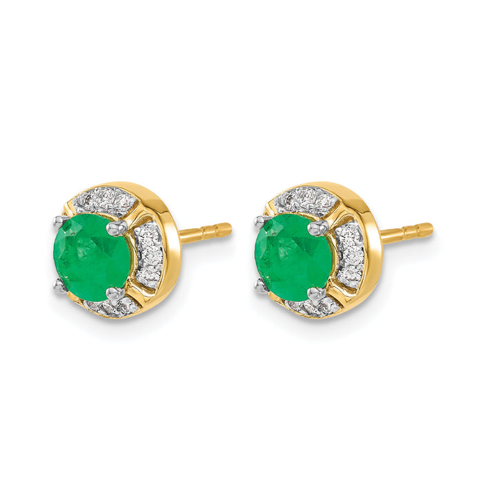 14k Diamond and Emerald Fancy Halo Earrings-EM3922-EM-019-YA