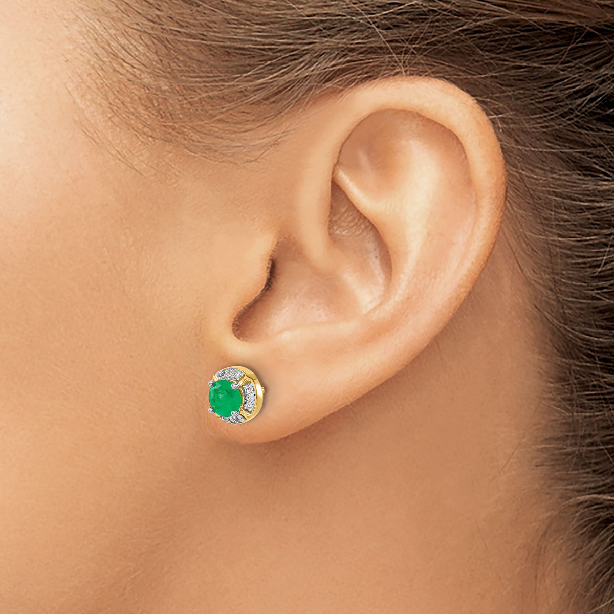14k Diamond and Emerald Fancy Halo Earrings-EM3922-EM-019-YA