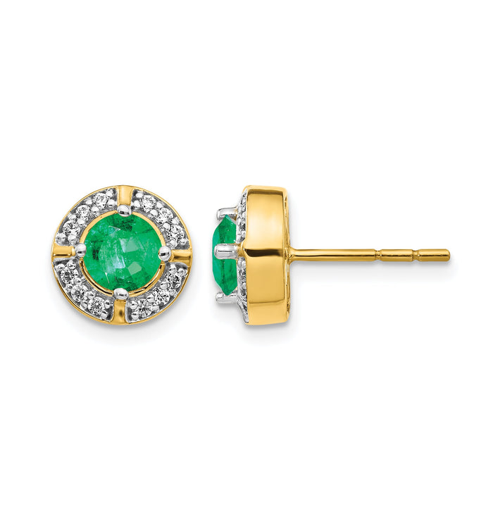 14k Diamond and Emerald Fancy Halo Earrings-EM3922-EM-019-YA