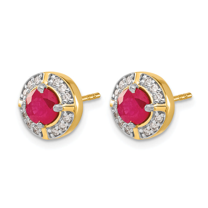 14k Diamond and Ruby Fancy Halo Earrings-EM3922-RU-019-YA