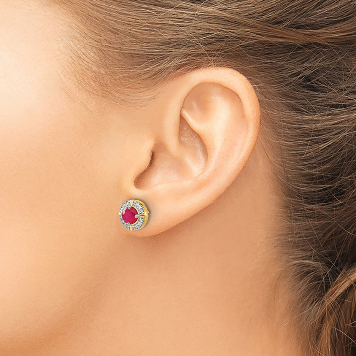 14k Diamond and Ruby Fancy Halo Earrings-EM3922-RU-019-YA