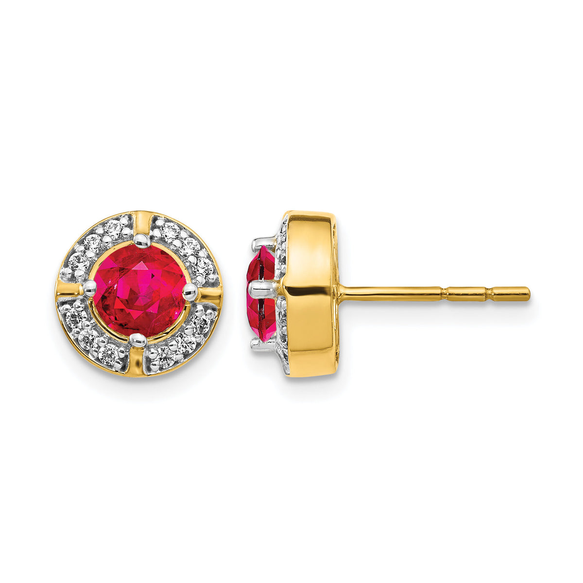 14k Diamond and Ruby Fancy Halo Earrings-EM3922-RU-019-YA