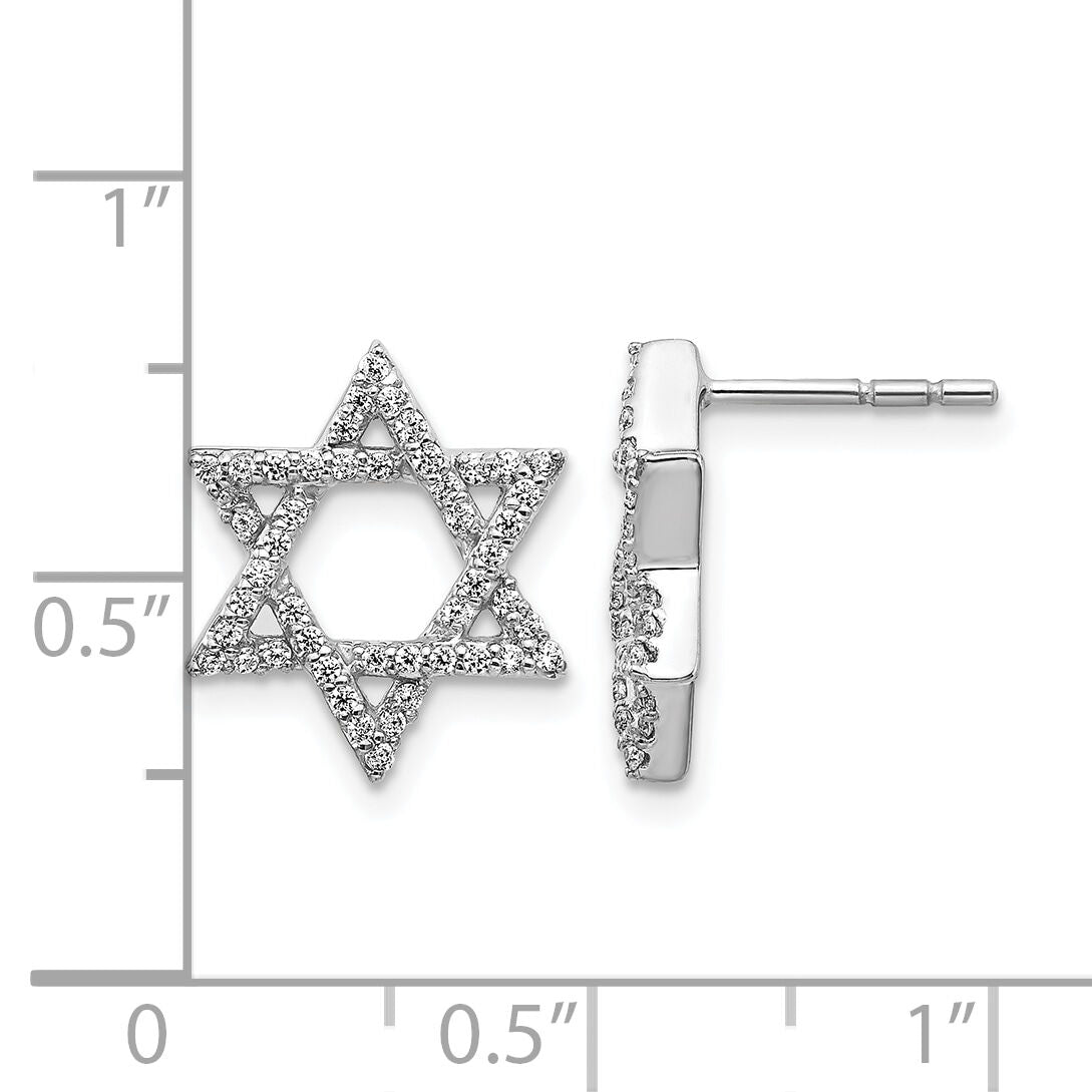 14k White Gold Diamond Star of David Earrings-EM3939-038-WA