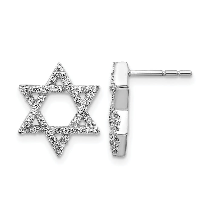 14k White Gold Diamond Star of David Earrings-EM3939-038-WA