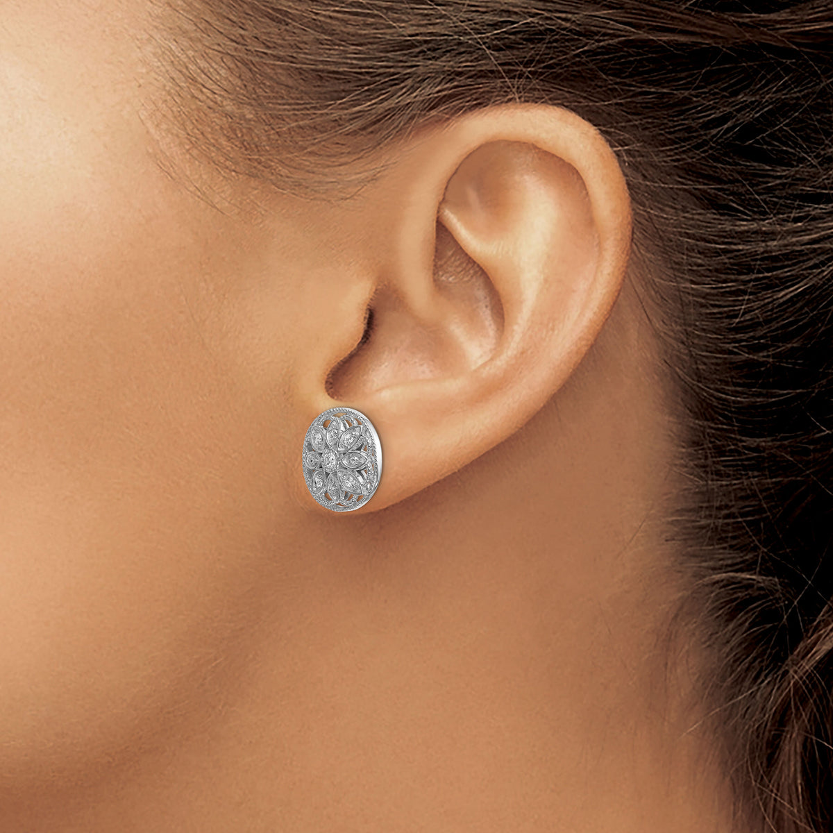 14k White Gold Diamond Fancy Floral Earrings-EM3941-025-WA