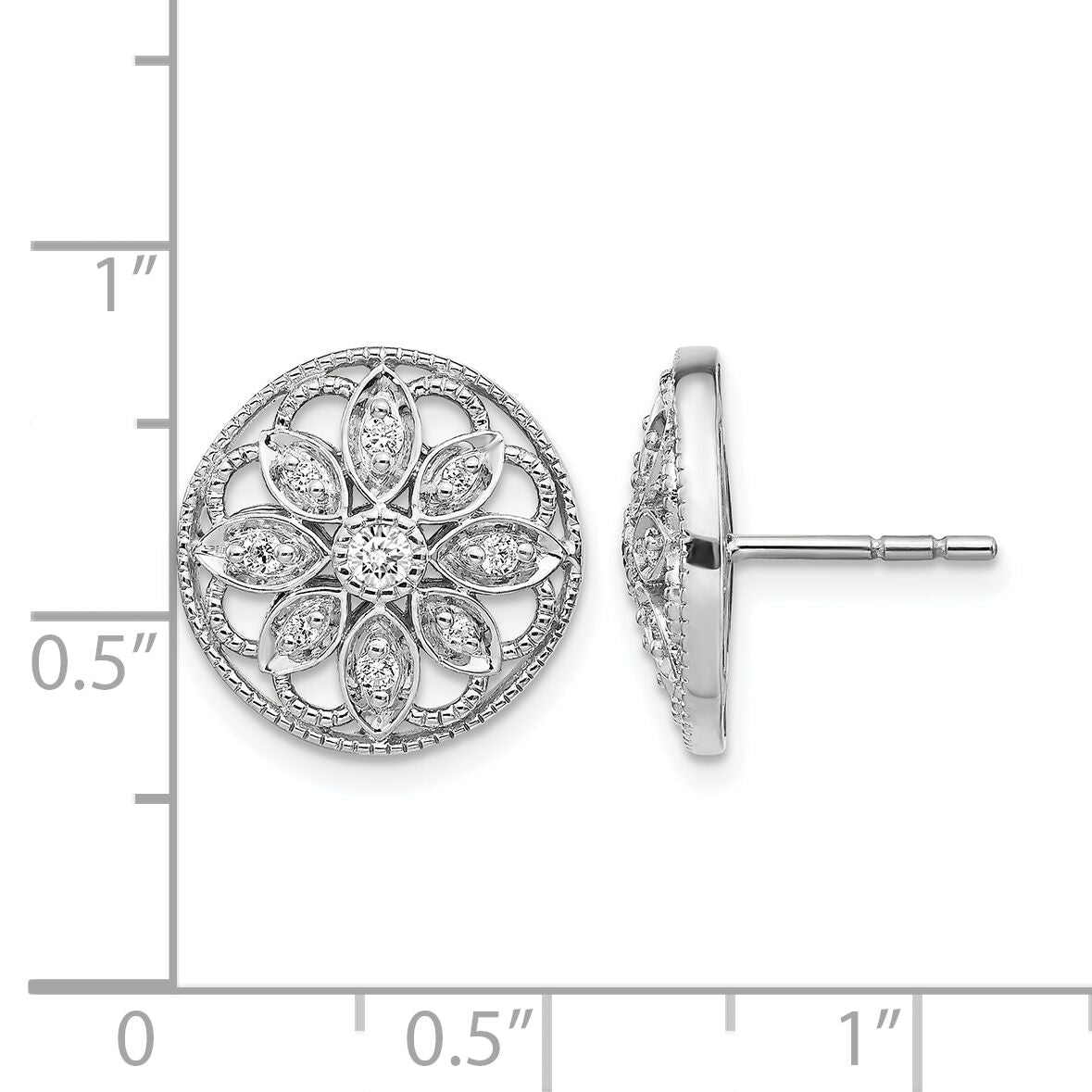 14k White Gold Diamond Fancy Floral Earrings-EM3941-025-WA