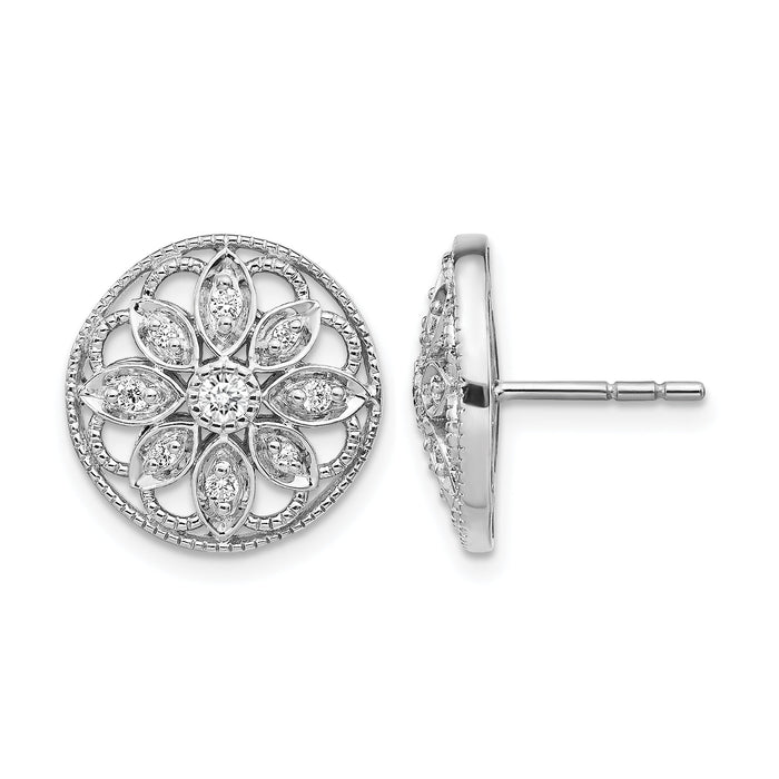 14k White Gold Diamond Fancy Floral Earrings-EM3941-025-WA