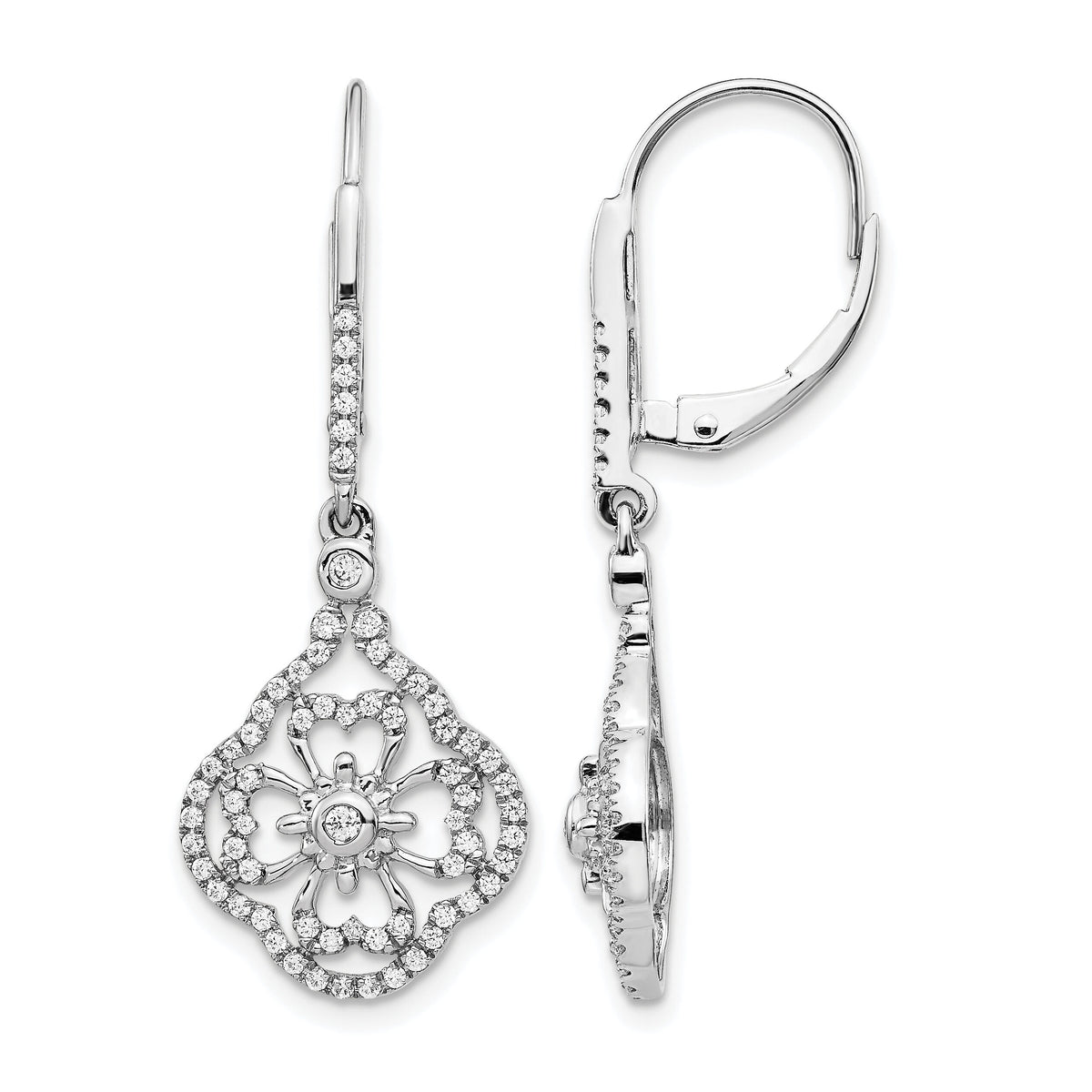 14k White Gold Diamond Fancy Leverback Earrings-EM3946-055-WA