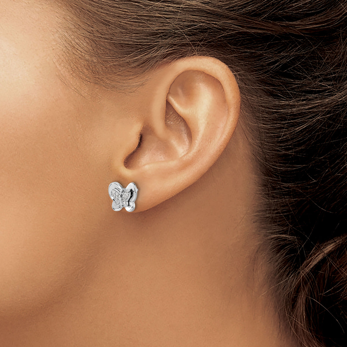 14k White Gold Diamond Butterfly Earrings-EM3991-015-WA