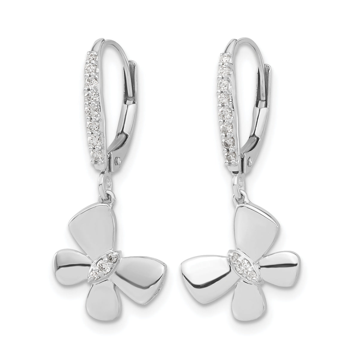 14k White Gold Diamond Butterfly Leverback Earrings-EM3993-015-WA