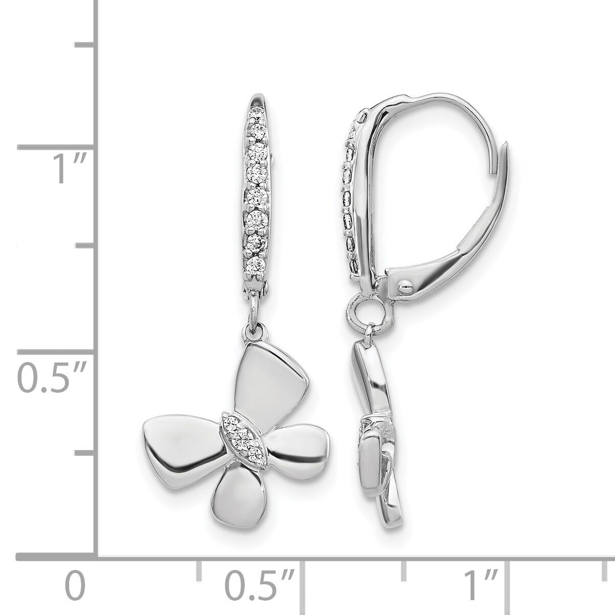 14k White Gold Diamond Butterfly Leverback Earrings-EM3993-015-WA