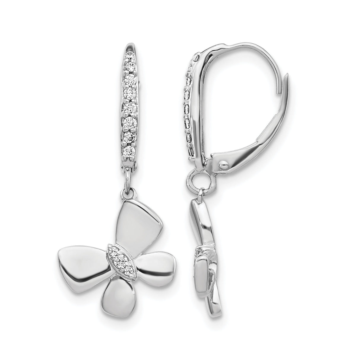 14k White Gold Diamond Butterfly Leverback Earrings-EM3993-015-WA