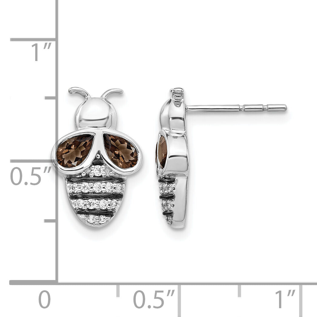 14k White Gold Diamond and Smokey Quartz Bee Earrings-EM3995-SQ-015-WA