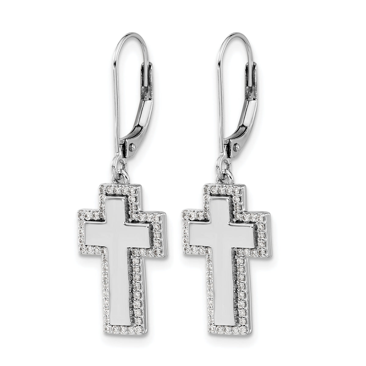 14k White Gold Diamond Fancy Cross Leverback Earrings-EM4002-030-WA