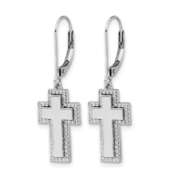14k White Gold Diamond Fancy Cross Leverback Earrings-EM4002-030-WA