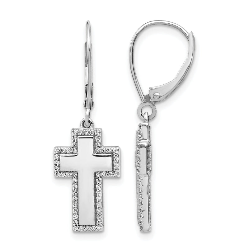 14k White Gold Diamond Fancy Cross Leverback Earrings-EM4002-030-WA
