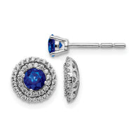 14k White Gold Diamond and Sapphire Stud w/ Jacket Earrings-EM4021-SA-037-WA