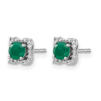 14k White Gold Diamond and Emerald Stud w/ Jacket Earrings-EM4022-EM-010-WA