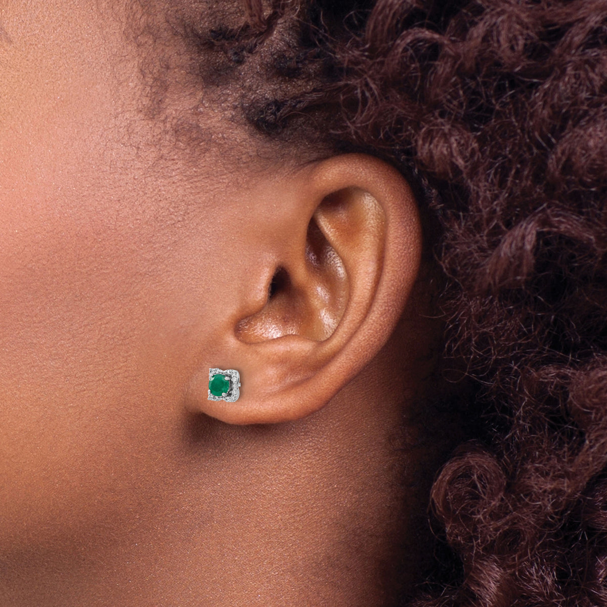 14k White Gold Diamond and Emerald Stud w/ Jacket Earrings-EM4022-EM-010-WA