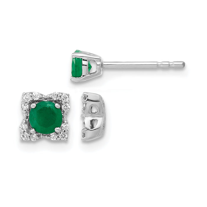 14k White Gold Diamond and Emerald Stud w/ Jacket Earrings-EM4022-EM-010-WA