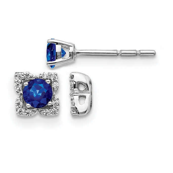 14k White Gold Diamond and Sapphire Stud w/Jacket Earrings-EM4022-SA-010-WA