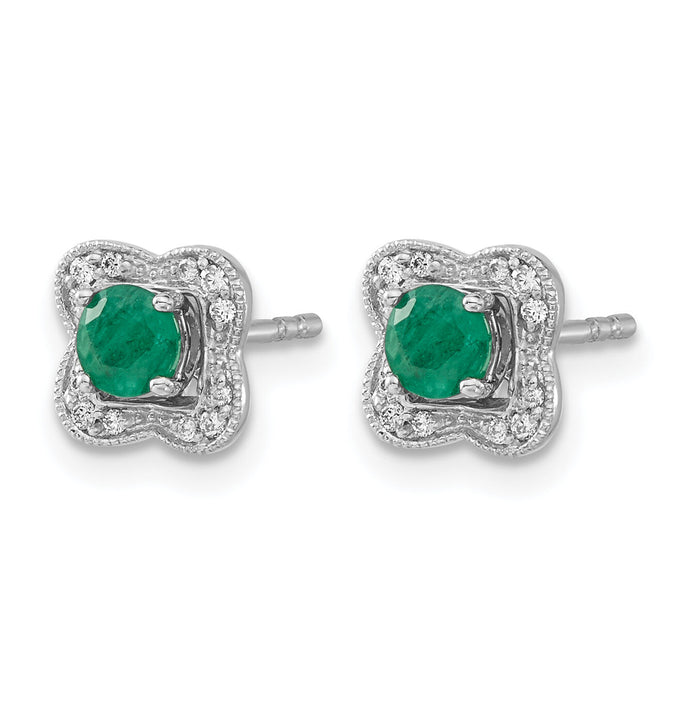 14k White Gold Diamond and Emerald Stud w/ Jacket Earrings-EM4023-EM-008-WA